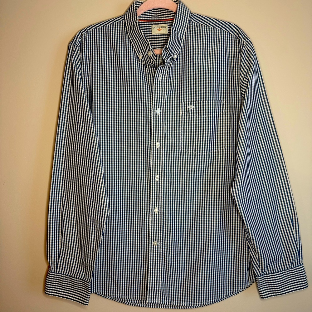 DOCKERS Shirt Men's Button Up Long Sleeve Striped Cotton Blend SZ/L